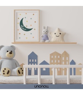 unonou làmina habitació bebé personalitzada lluna verda