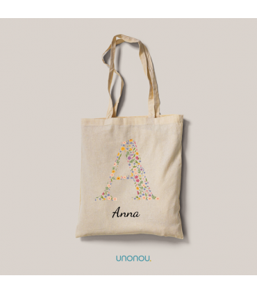 tote bag personalizable inicial con flores unonou