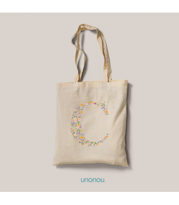 tote bag personalizable inicial con flores unonou