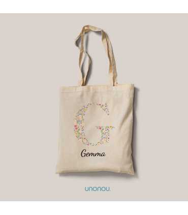 tote bag personalizable inicial con flores unonou