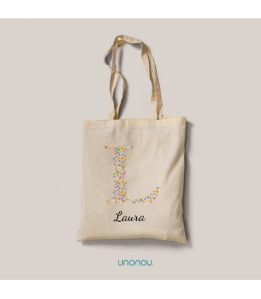 tote bag personalizable inicial con flores unonou